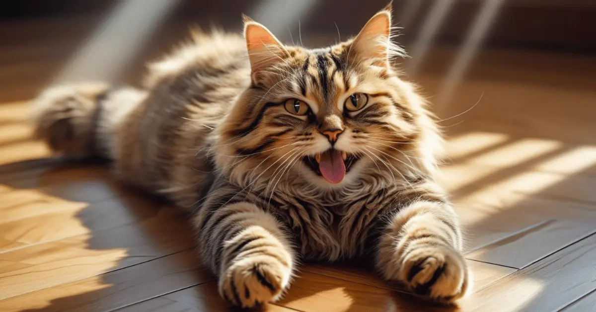 Cat rolling on the floor showing affection and happiness