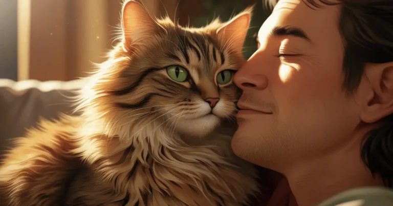 Cat rubbing face on owner showing affection