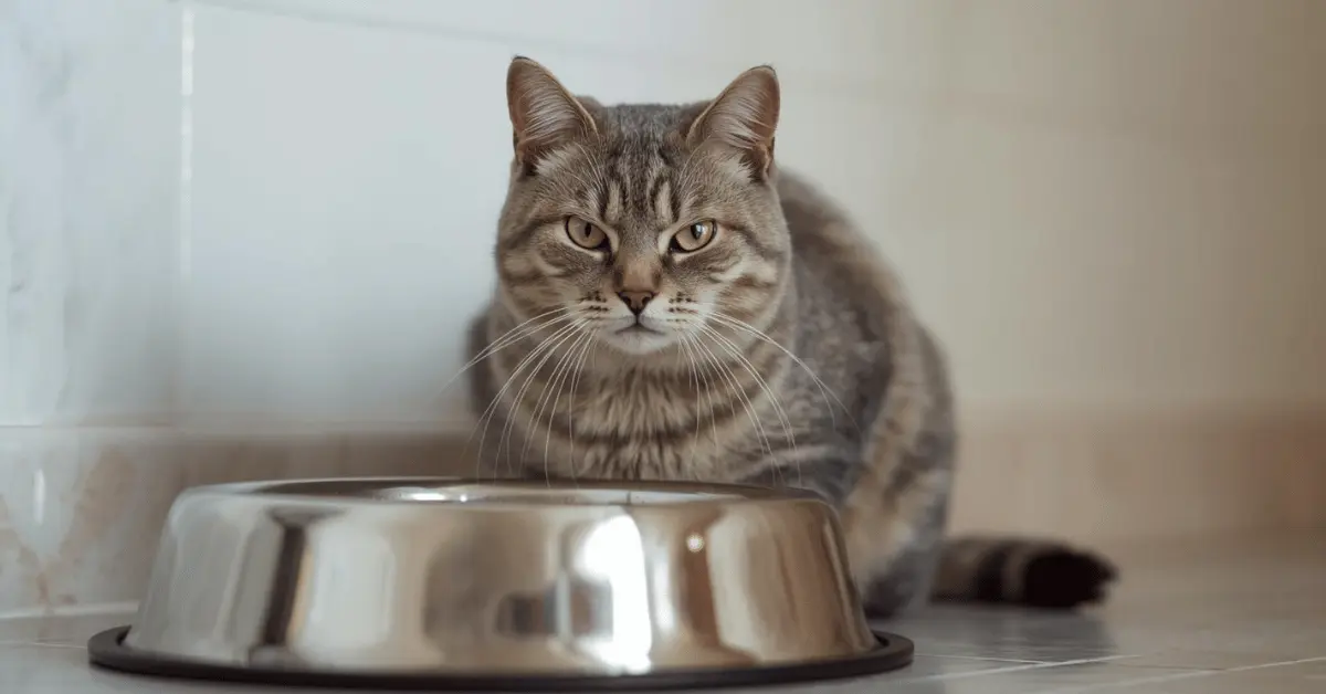 Cat sitting near water bowl looking dehydrated – how long can cats go without food and water
