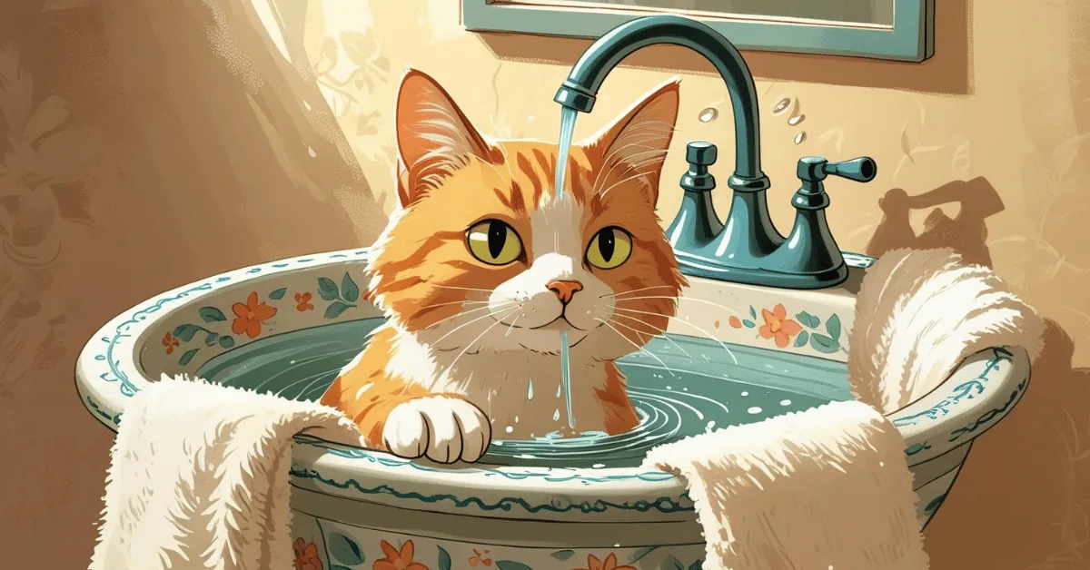 Owner gently bathing a cat that dislikes water in a sink