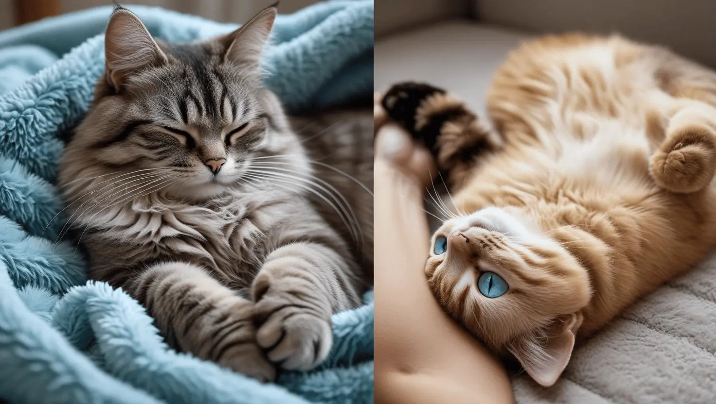 Cat body language signs like kneading, rolling, tail wrapping, and slow blinking