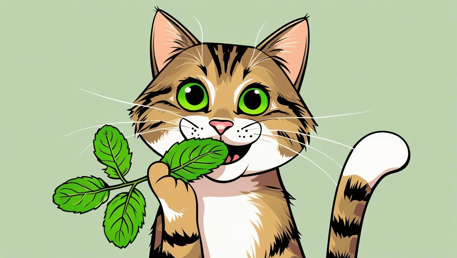 Cat playfully nibbling on a houseplant leaf