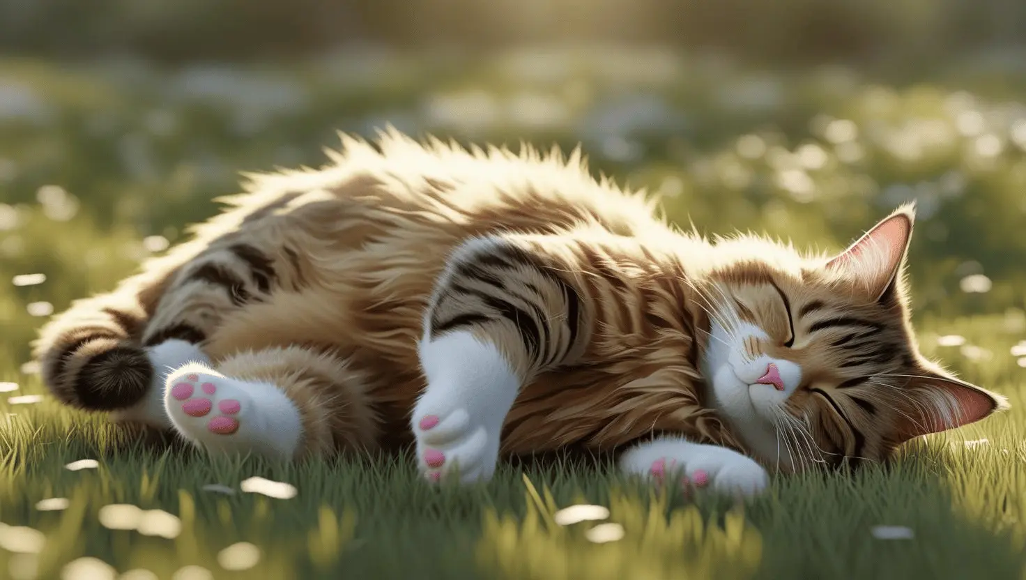 Cat rolling on the floor and rubbing its body to mark territory with scent