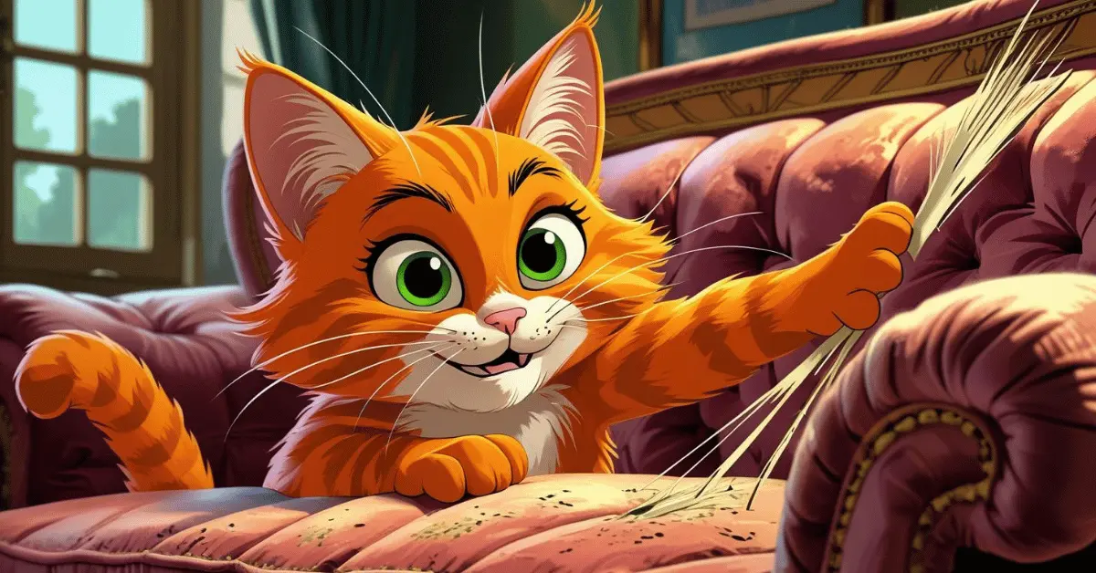 Cat scratching the sofa arm playfully at home