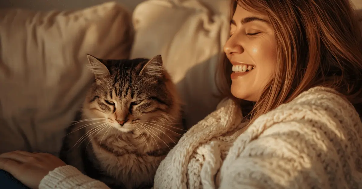 A cat showing love by slow blinking at its owner while sitting comfortably indoors