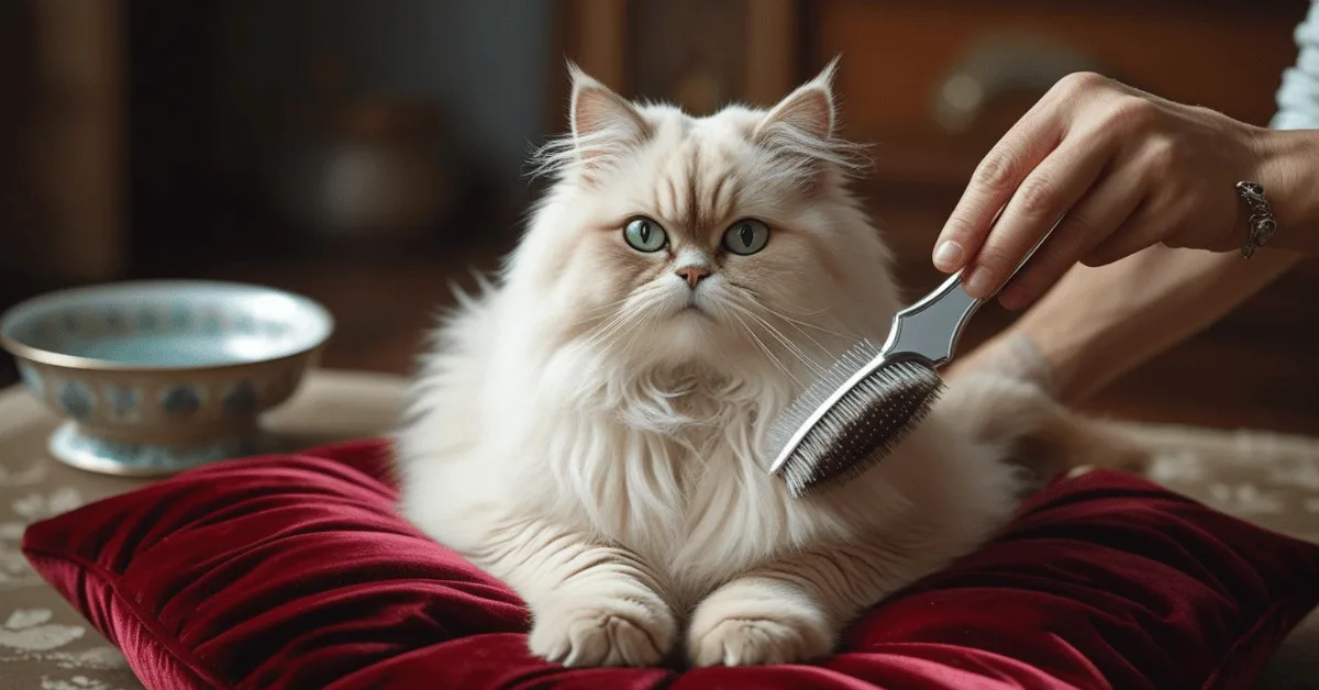 Cat being groomed with a brush instead of a bath