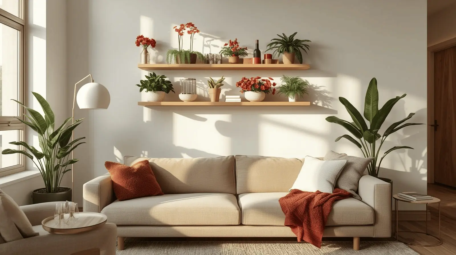 Vase of roses placed on a high shelf out of cat’s reach