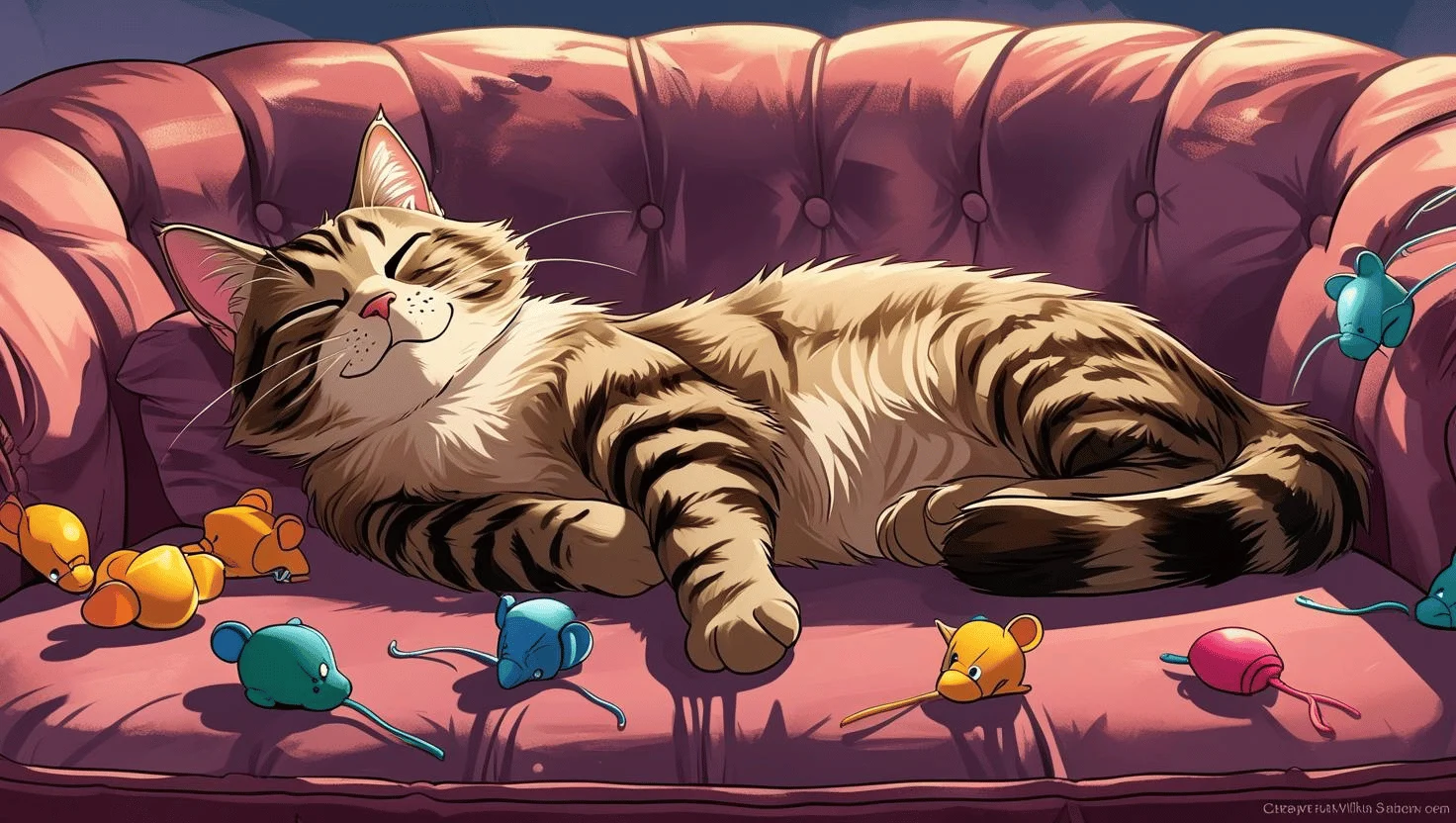 A cat lying alone on the couch looking sad and tired
