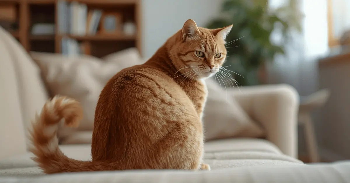 Angry cat turning away from owner on a couch showing signs of being upset