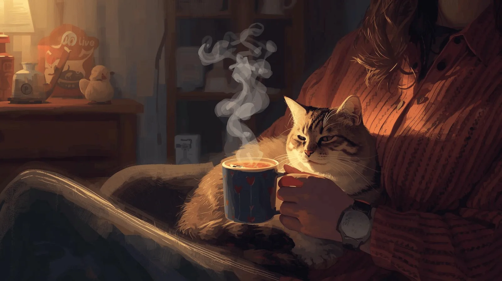 Owner and cat sharing a calm bonding moment through slow blinking