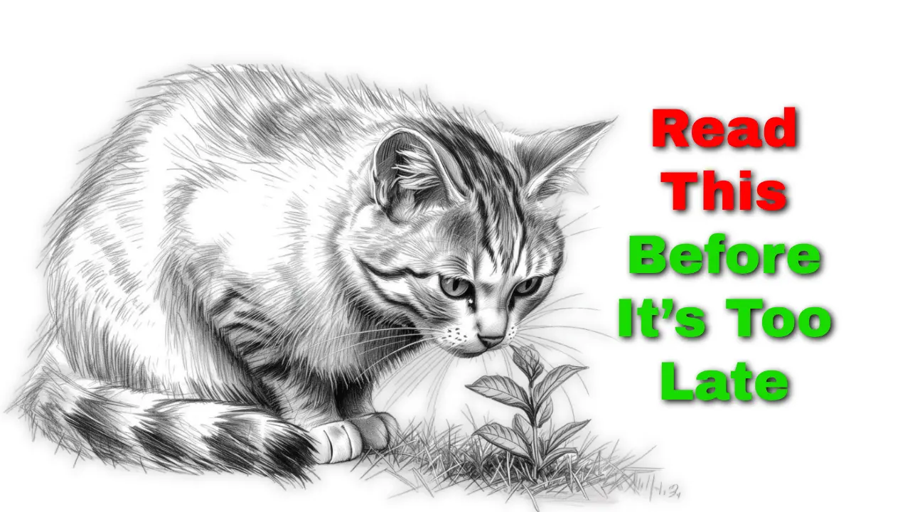 Cat sniffing mint plant indoors — warning for pet owners about plant safety