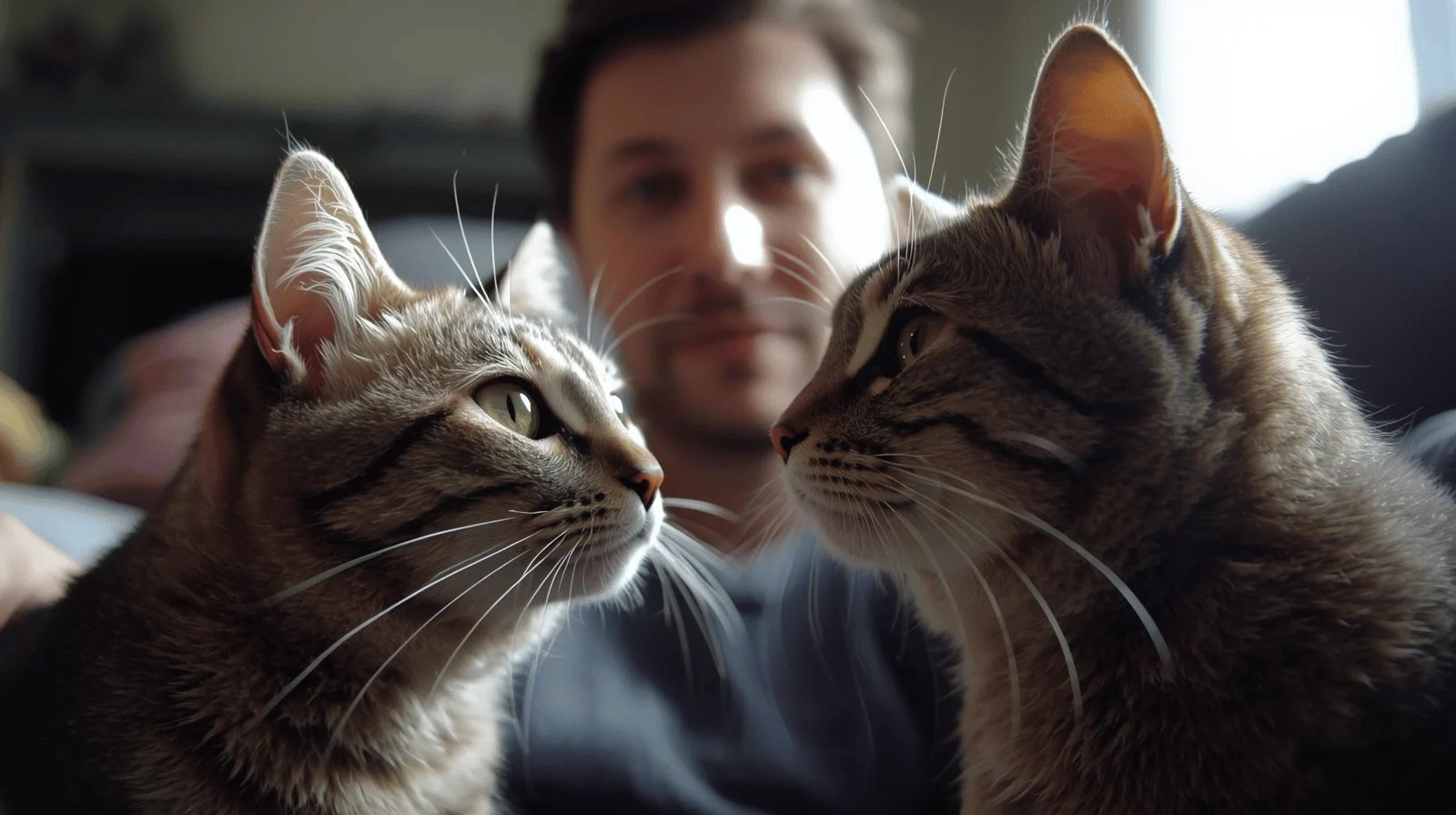 Human practicing slow blinking at their cat to build trust