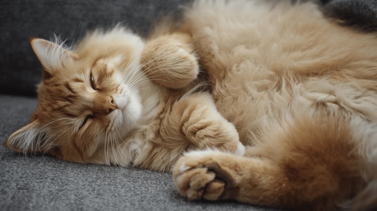 Cat lying down with swollen leg looking distressed