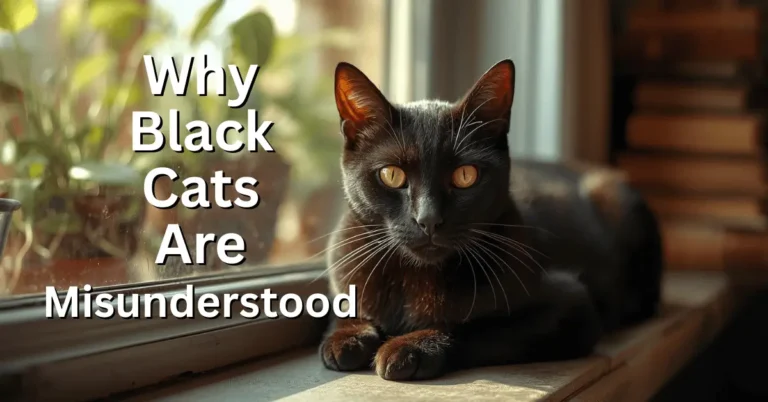 Black cat sitting gracefully on a windowsill with sunlight highlighting its shiny fur, symbolizing elegance and mystery