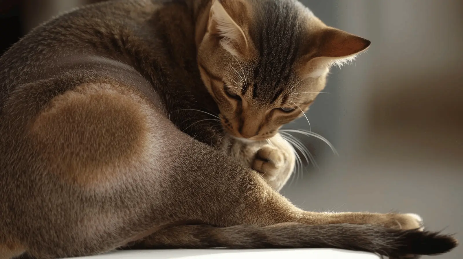 Cat excessively licking its paw and creating a bald patch on fur