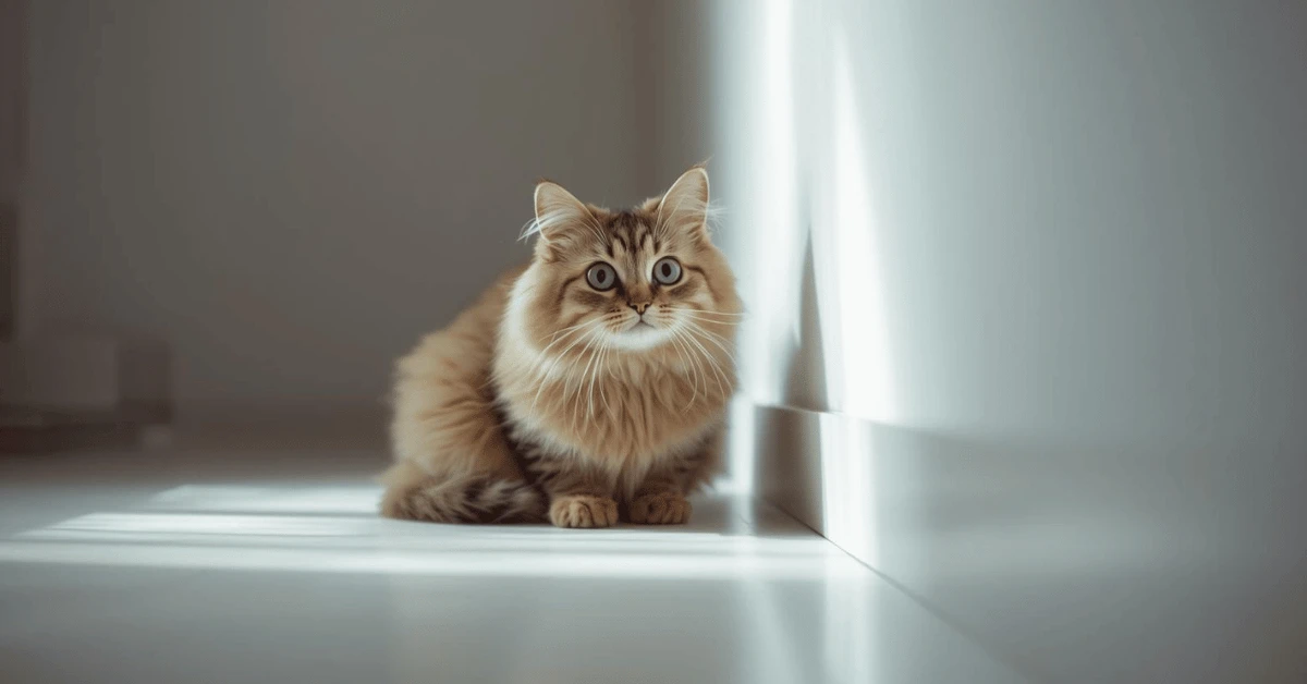 Domestic cat staring at a blank wall, appearing focused on nothing