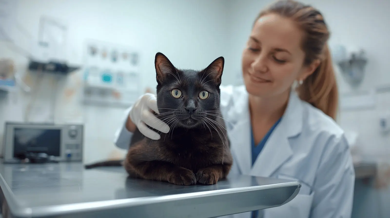 Veterinarian examining a cat’s ears with an otoscope