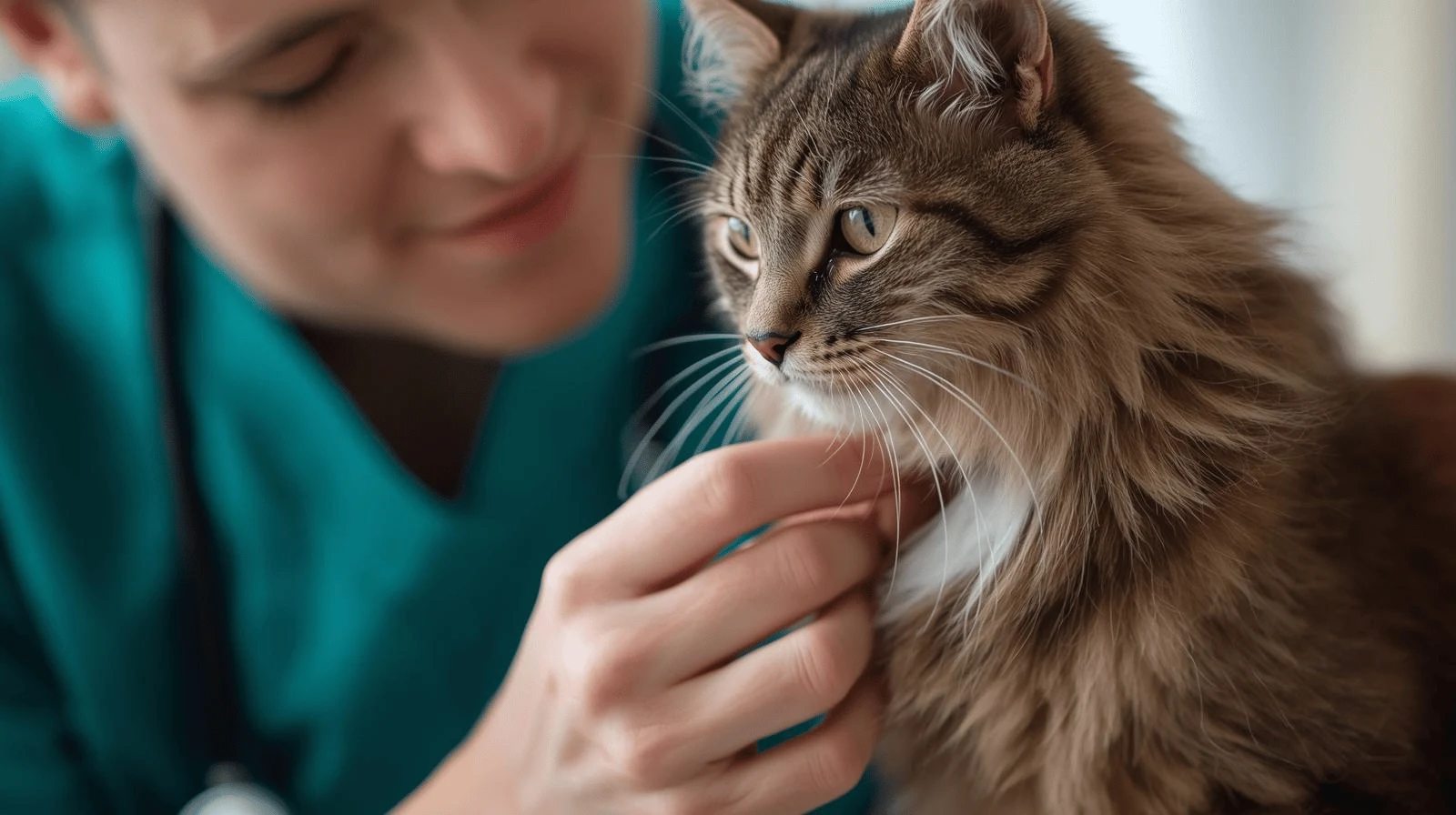 Veterinarian applying prescription spot-on treatment to cat