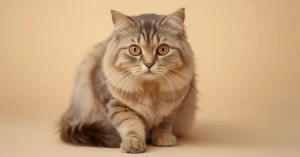 Worried cat limping on the floor looking at owner